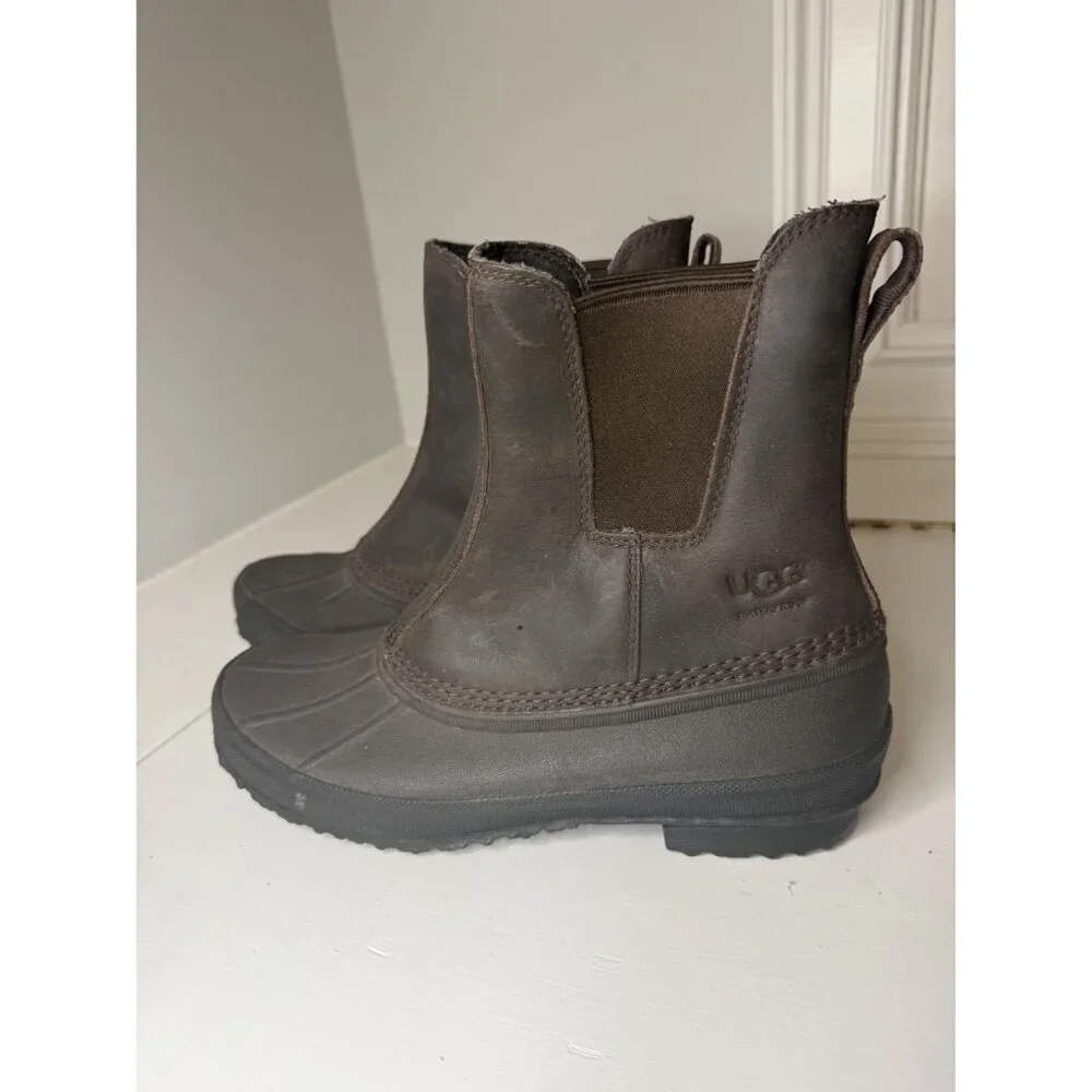 NEW Ugg Romosa Chelsea Leather Waterproof Rain Boots Men's Sz 8 Brown [jb]
